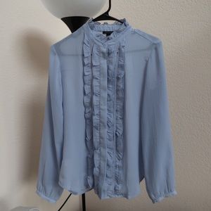 ann taylor blue draped shirt